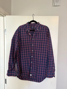 Vineyard Vines Red & Navy Plaid Cotton Button-Down Shirt
